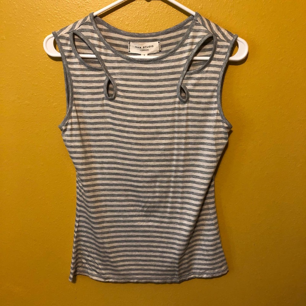 Max Studio London Shirt Gray Stripe Sleeveless Top New S